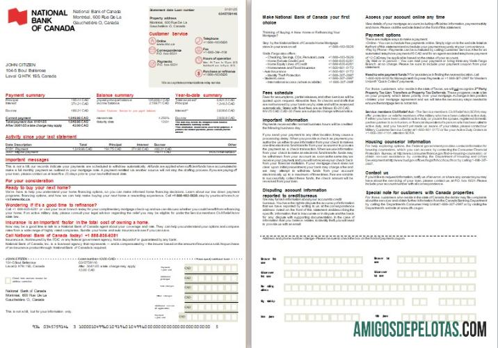 Extrato de hipoteca bancária do Banco Nacional do Canadá, 2 páginas, 1 2 Scr baixar para verificação